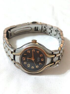 Timex Two-Tone Quartz Watch Dark Pine Green Dial Stainless Band Untested